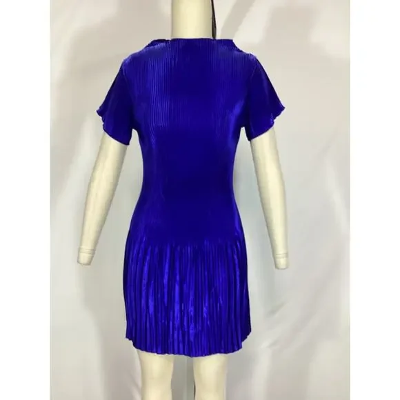 L'Idee 'Aperitif' Open Back Mock Neck Blue Dress Size M
